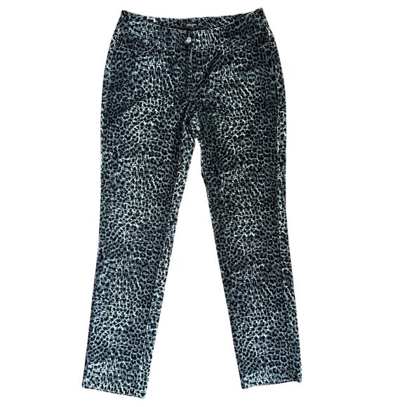 J. McLaughlin Velvet Animal Print Black Gray Sz 4 Straight Leg Stretch Pants - Picture 1 of 7
